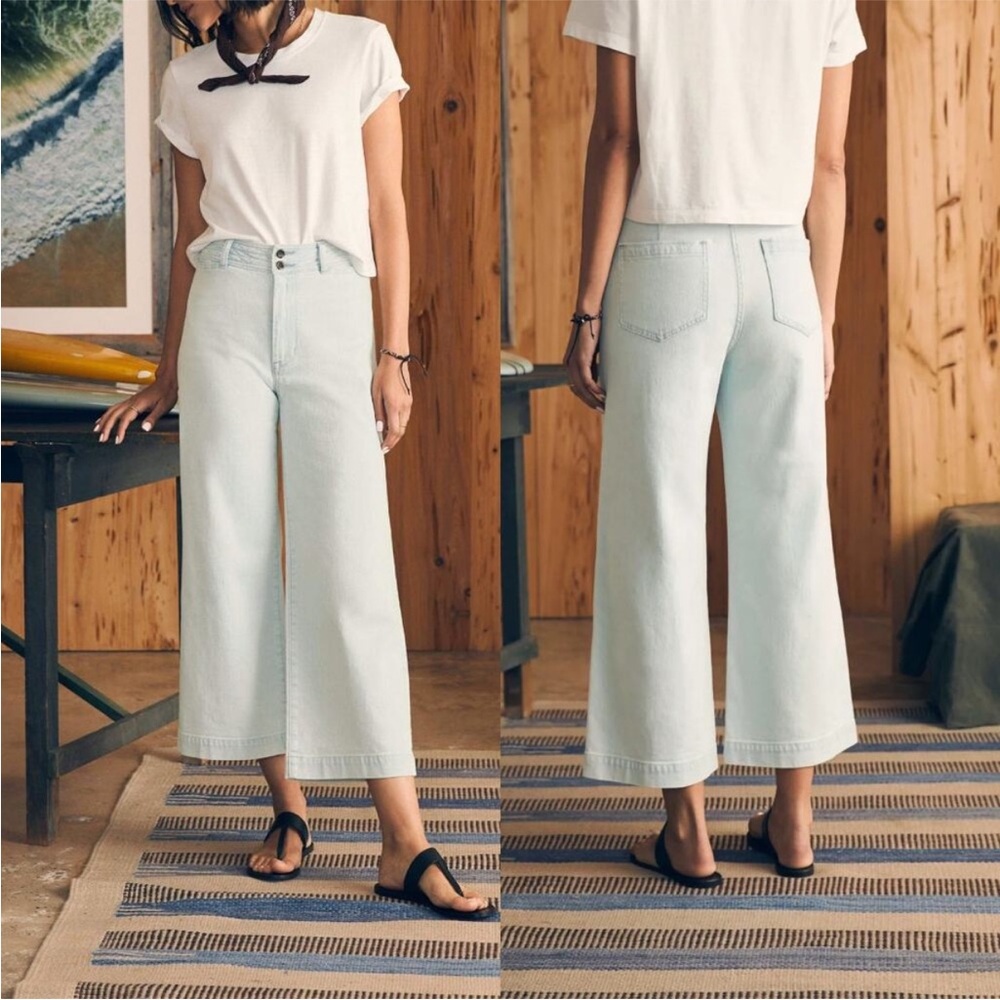 Faherty Harbor Wide Leg Jeans Size 26 Ocean Mist Blue Cotton Hemp